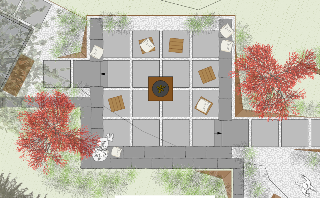 Visueller Entwurf für den Garten des Kunden bei Tageslicht